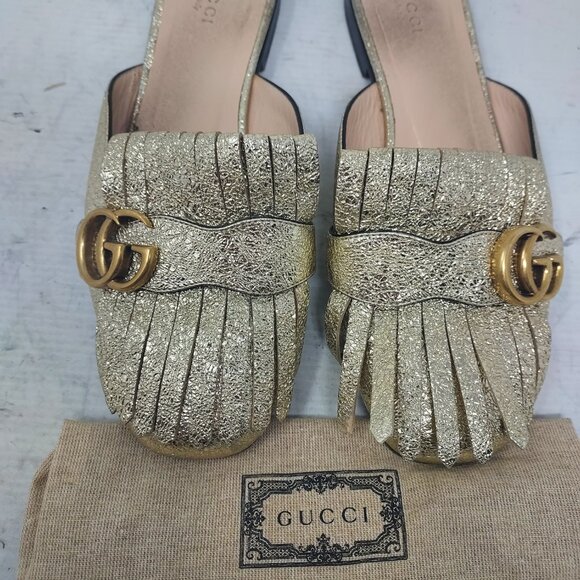 Gucci Gold Marmont GG Fringe Mule - Picture 6 of 10